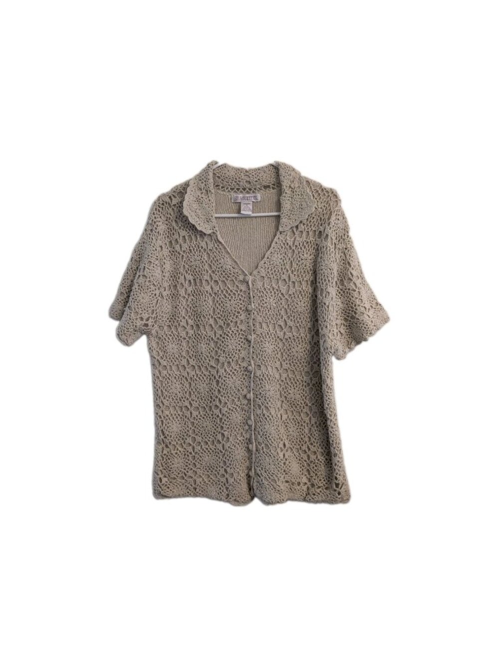 SILHOUETTES Silk Crochet Cardigan Sweater Beige V Neck Vintage Y2K Womens 1X
